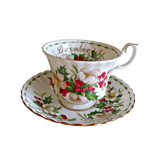 Royal Albert Tea Cup & Saucer December Flower of the Month Teacup Birthday - Picture 2 of 5